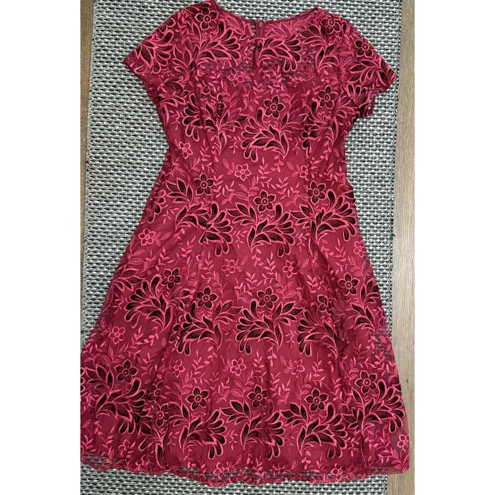 Aidan Mattox Floral Embroidered Mesh Overlay Structured A Line Midi Dress Sz 14